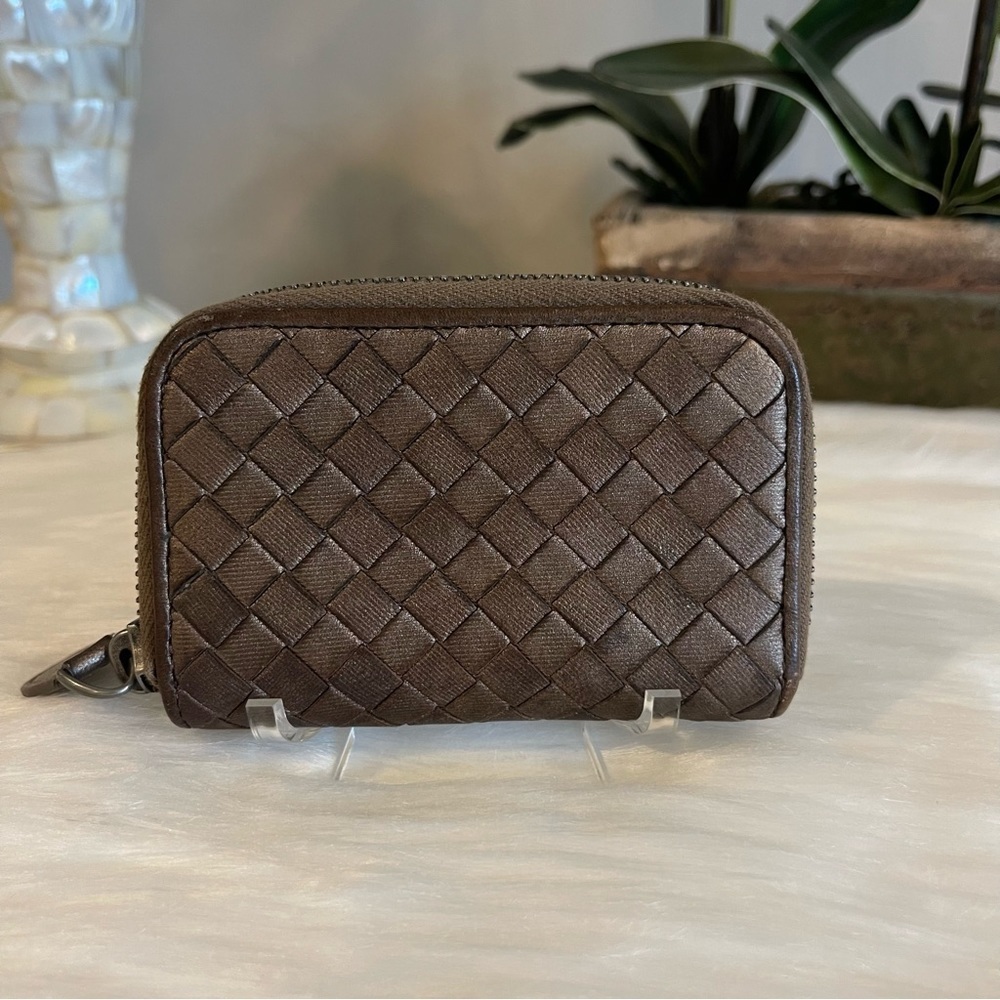Bottega Veneta Intrecciato Lambskin Zip Around Coin Wallet Purse Card Holder